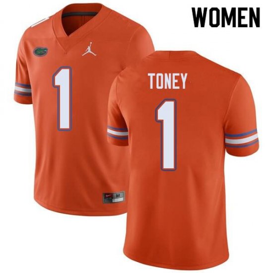 Women's Florida Gators #1 Kadarius Toney NCAA Jordan Brand Orange Authentic Stitched College Football Jersey XCT3562MG